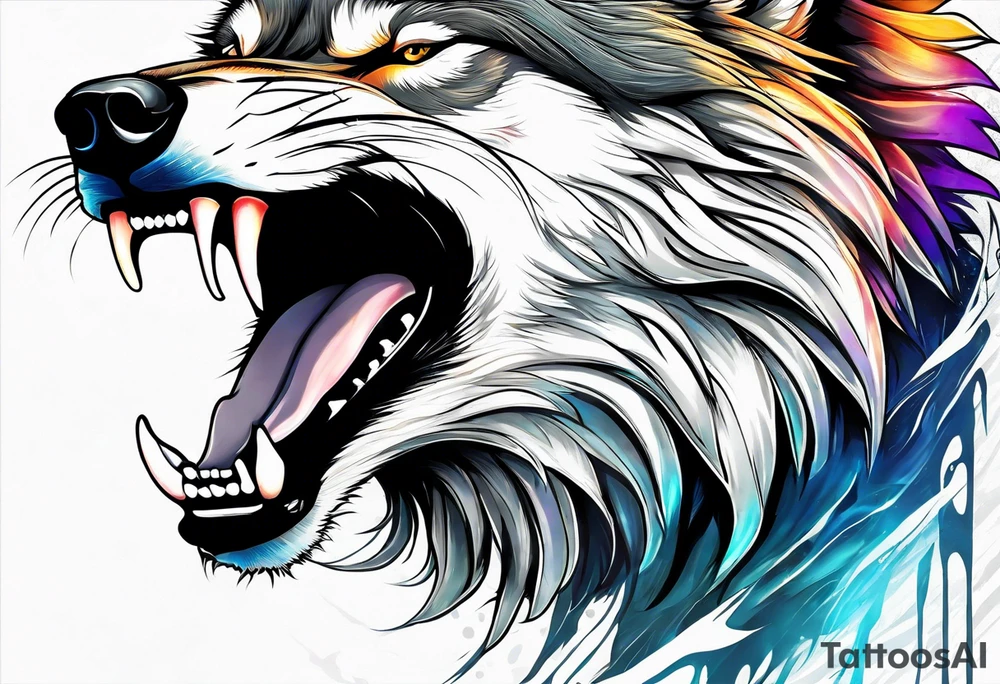 a wolf roaring tattoo idea