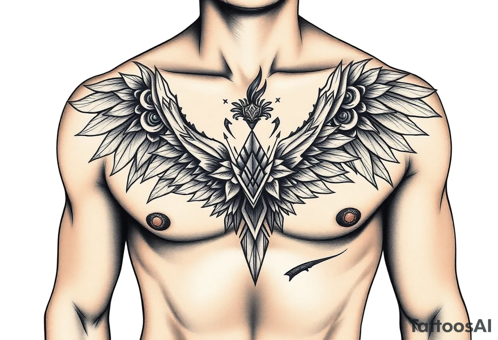 Indian chest color male left peck tattoo idea