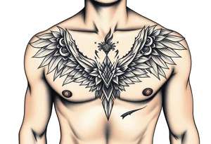 Indian chest color male left peck tattoo idea