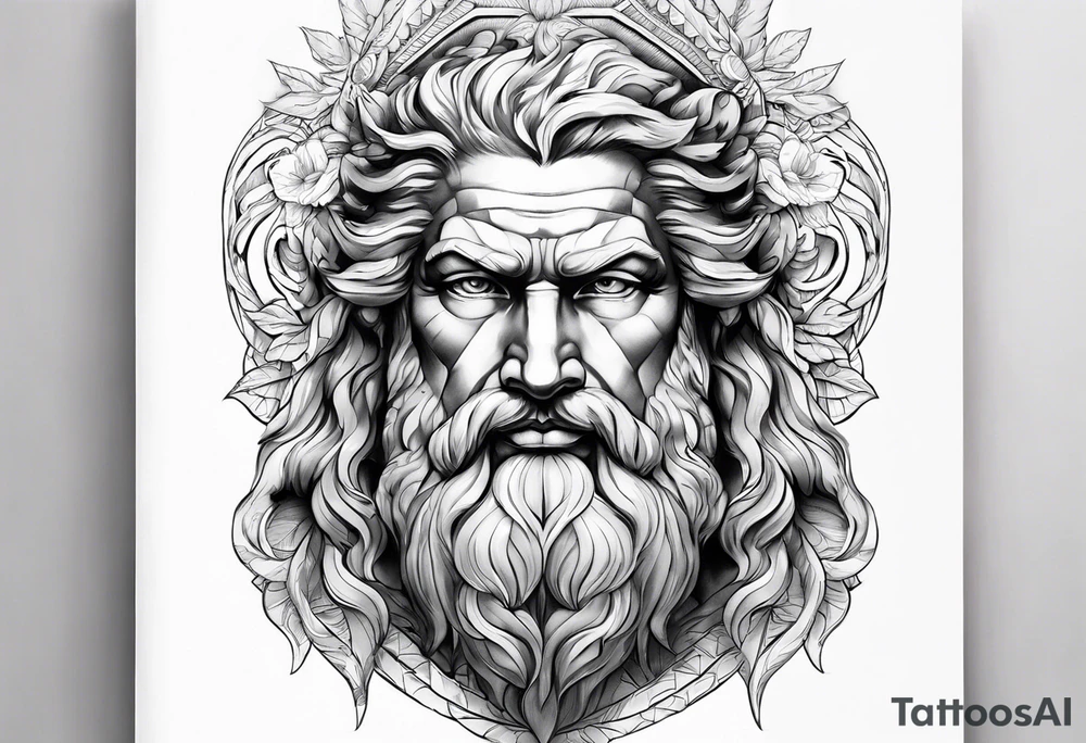 face de Zeus com raios tattoo idea