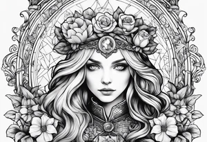 Alice through the looking glass with flowers everywhere tattoo idea