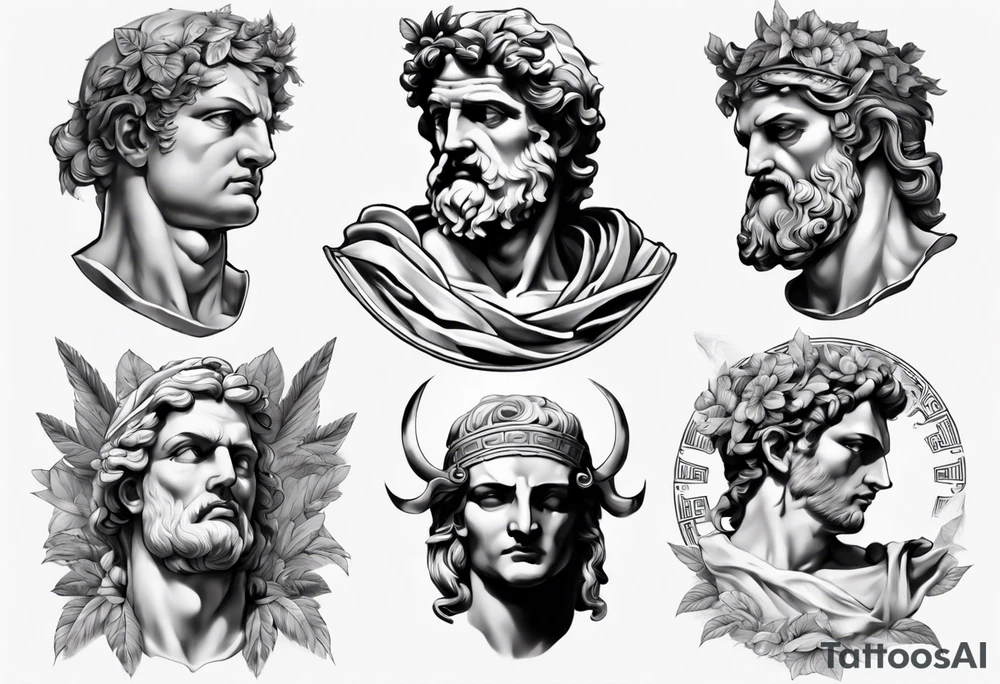 greek god statue realistic tattoo idea