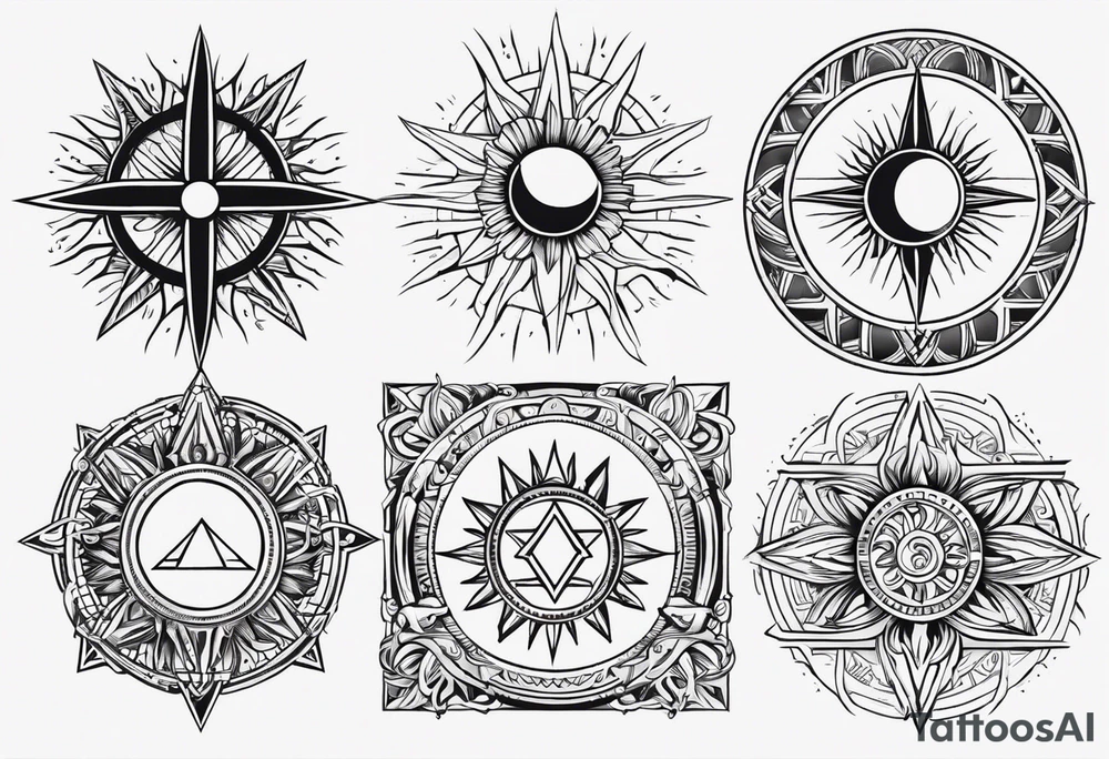 Symbols of the sun. The symbols should be stylized as the logo 30 seconds to Mars tattoo idea