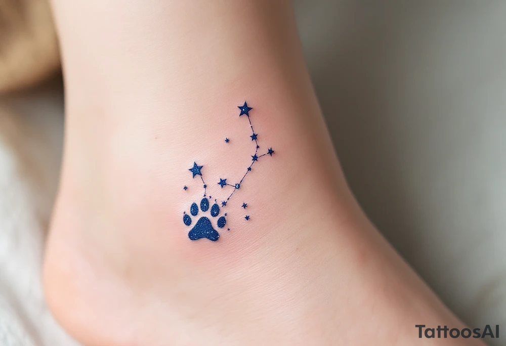 Constellation Paw Prints – Star-like dots connected in the shape of cat paws, done in midnight blue and white ink, mapping your celestial bond. tattoo idea
