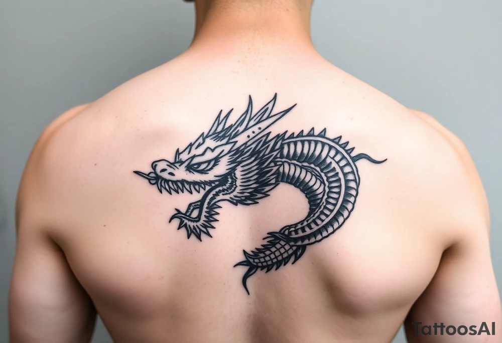 Tatuaje en espalda completa de la cabeza de un dragón demonio japones tattoo idea