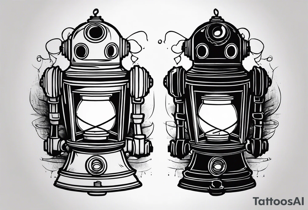 dark robot creepypasta, holding a lantern tattoo idea