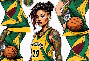 female basketball player with colors green, yellow, maroon and black tattoo idea