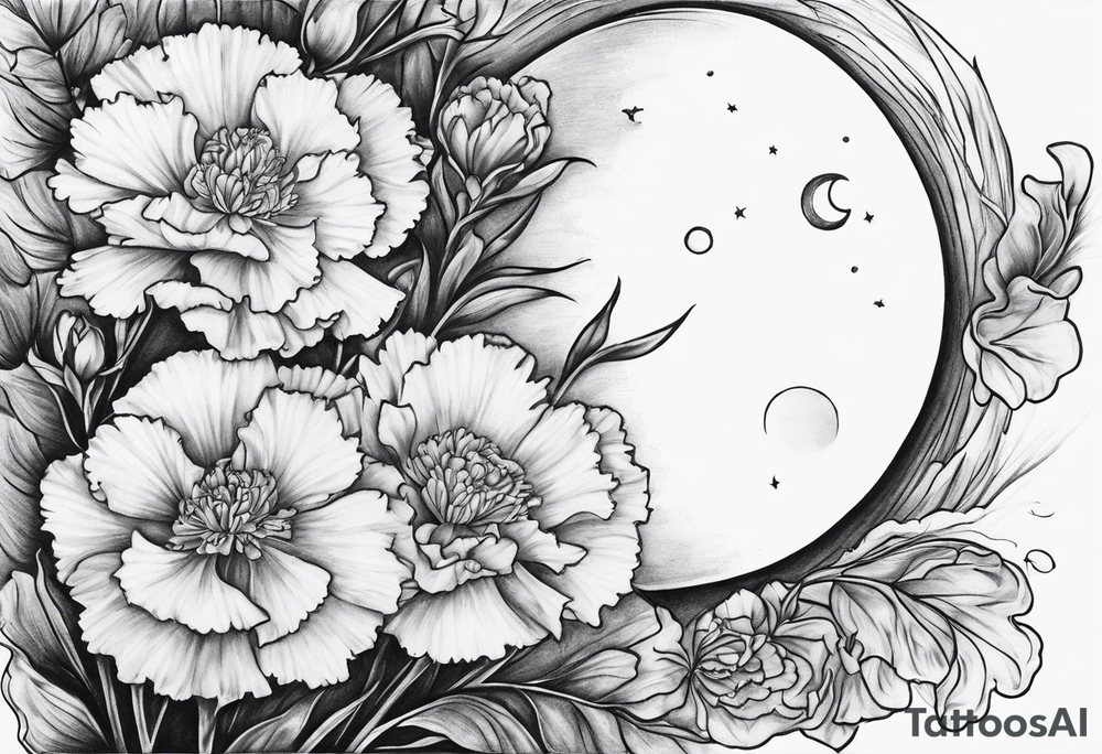 carnations and moon tattoo idea