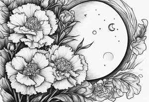 carnations and moon tattoo idea