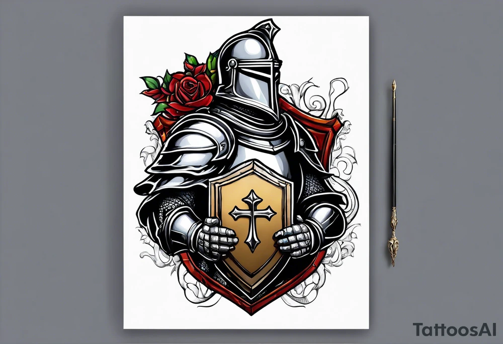 a knight holding the bible as a shield tattoo idea