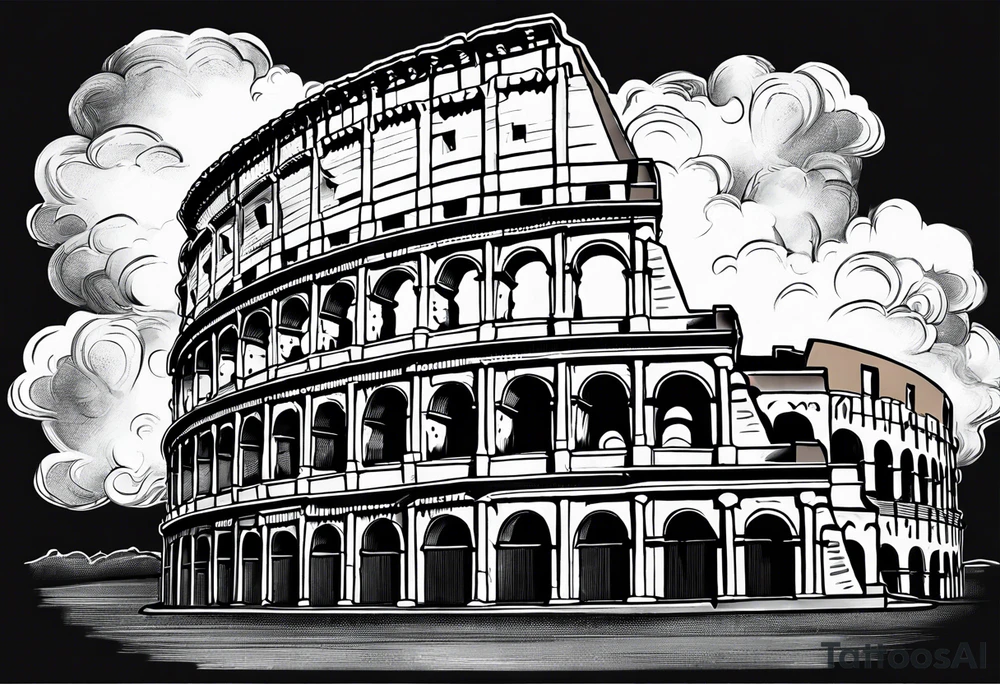 Roman colosseum with clouds tattoo idea