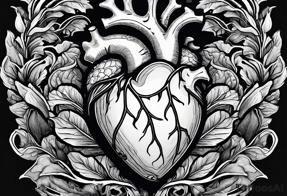 Manly Human heart intertwined with cabbage leaves and the word “survivor” tattoo idea