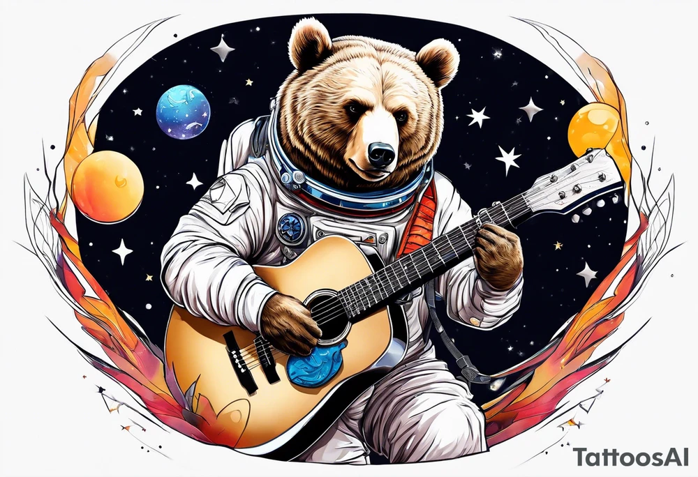 bear in a astronaut suit playing guitar tattoo idea