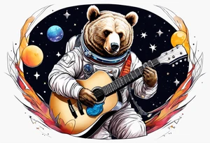 bear in a astronaut suit playing guitar tattoo idea