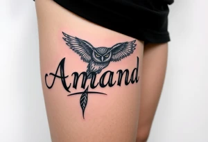 Amanda name with deathly hallows and Hedwick owl tattoo idea