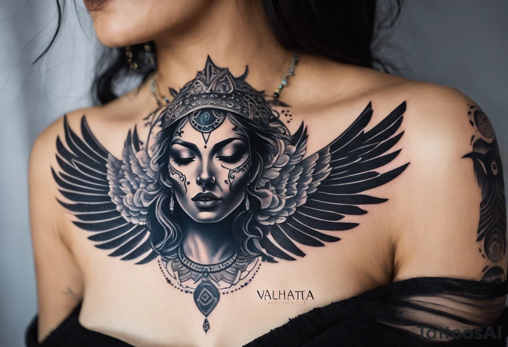 black kali, goddess pirate, alien, angel, pachamama, valkrye, warrior, flying, skull, lotus azul, wing, eagle, zenza resonance, stars, 5D, anahata chakra, death, durga, riding on a tiger, flying lady, chest tatoo tattoo idea