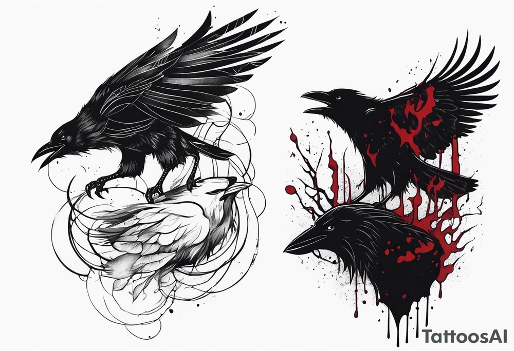 a black raven and a wolf dripped in blood tattoo idea