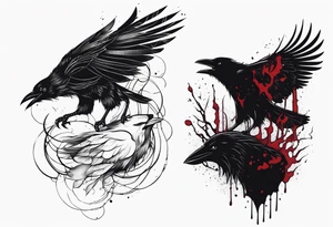 a black raven and a wolf dripped in blood tattoo idea