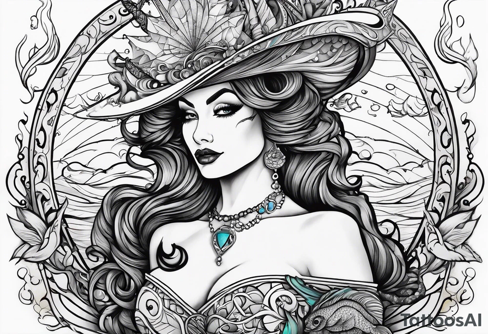 Sea witch pinup style tattoo idea