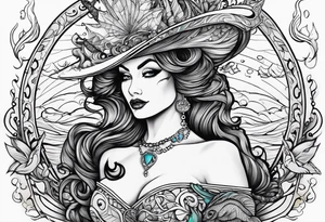 Sea witch pinup style tattoo idea