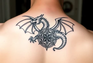 Masculine beautiful realistic dragon with celtic star tattoo idea