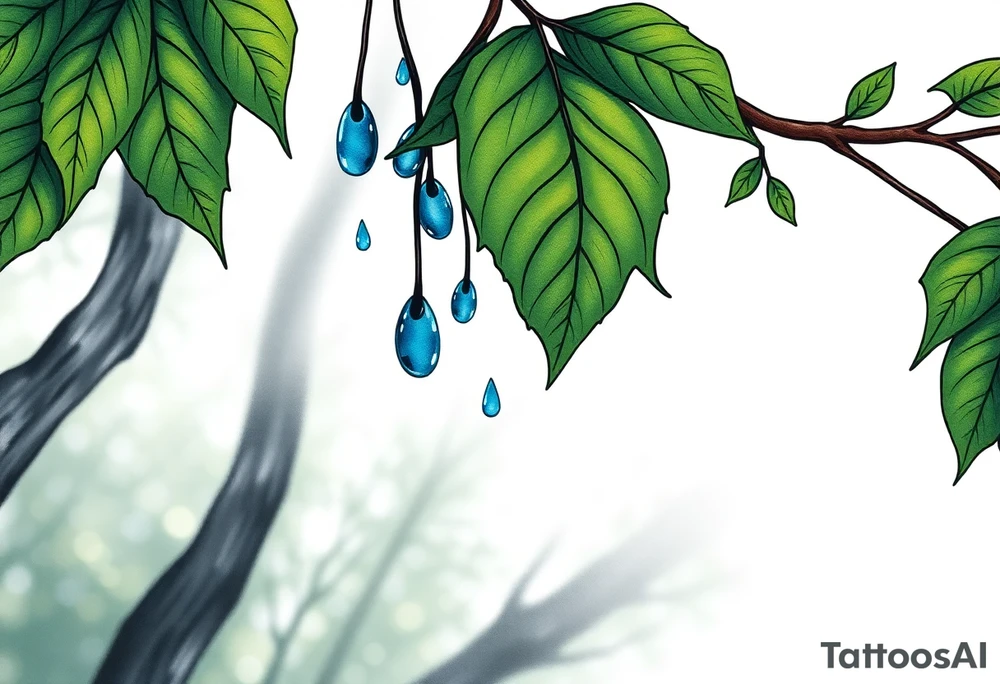 green forest background
blue rain drops tattoo idea