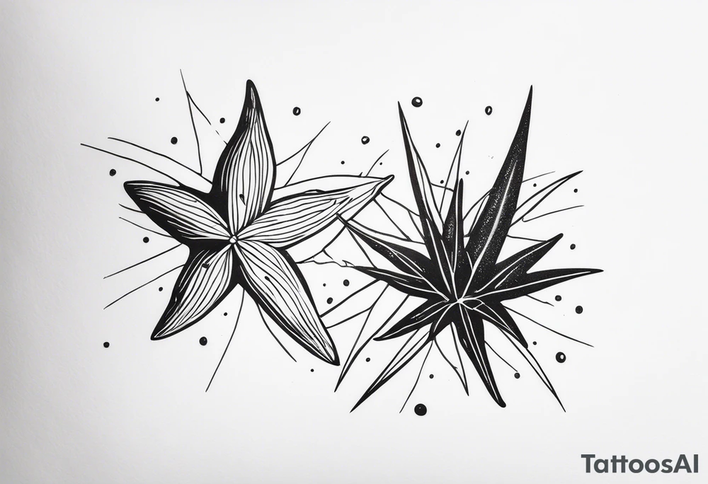 Two different star fish on top of olive branch tattoo idea Two different star fish on top of olive branch tattoo idea