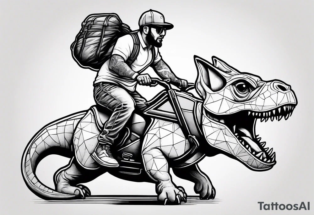 Frenchie riding dinosaur tattoo idea