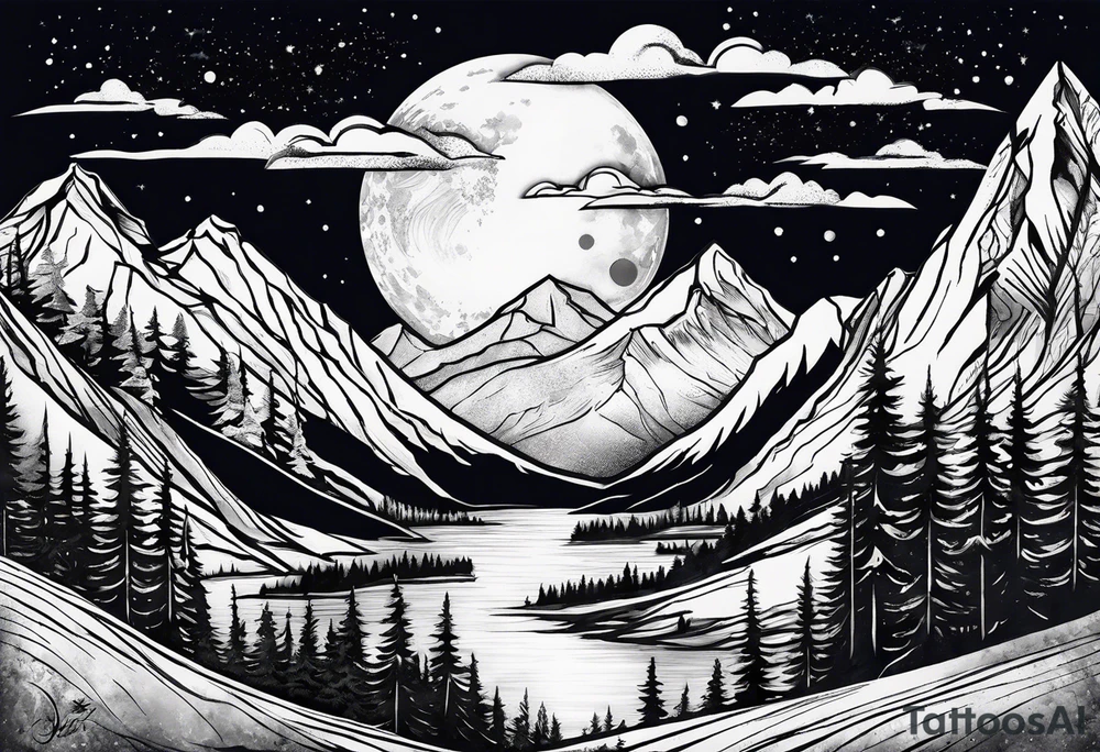Tenmile, mountain, snow capped, snowboarding, Colorado, moon, lake tattoo idea