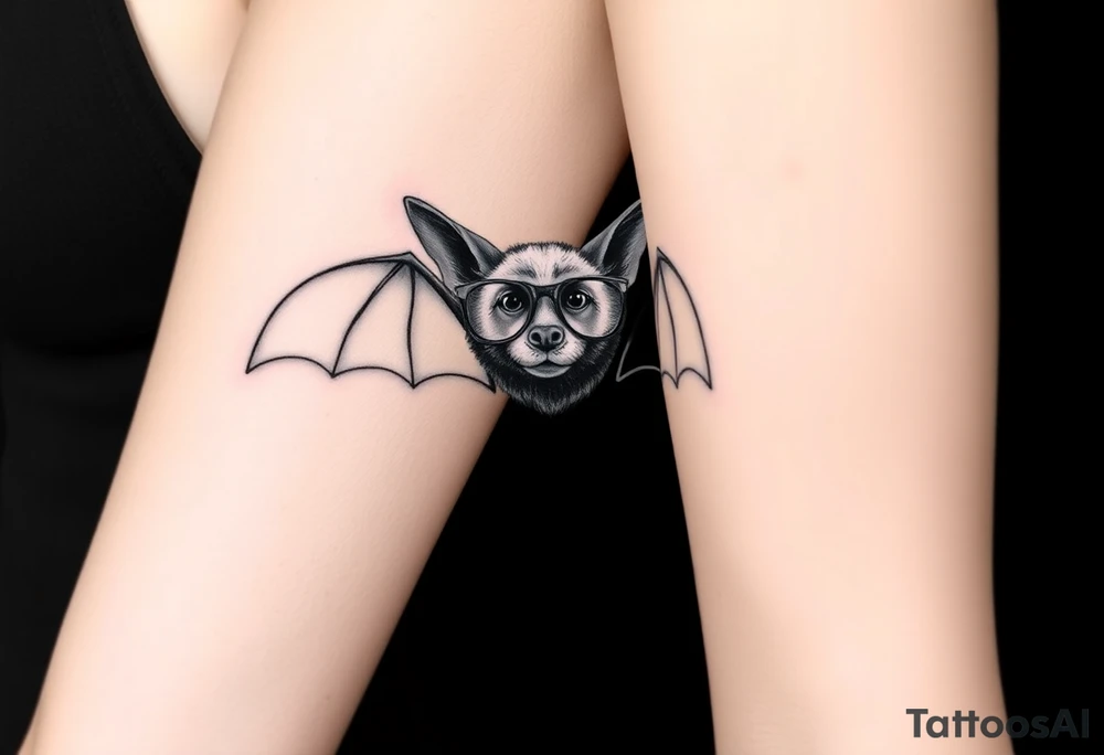 Small bat wearing wire framed glasses tattoo idea