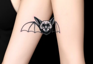 Small bat wearing wire framed glasses tattoo idea