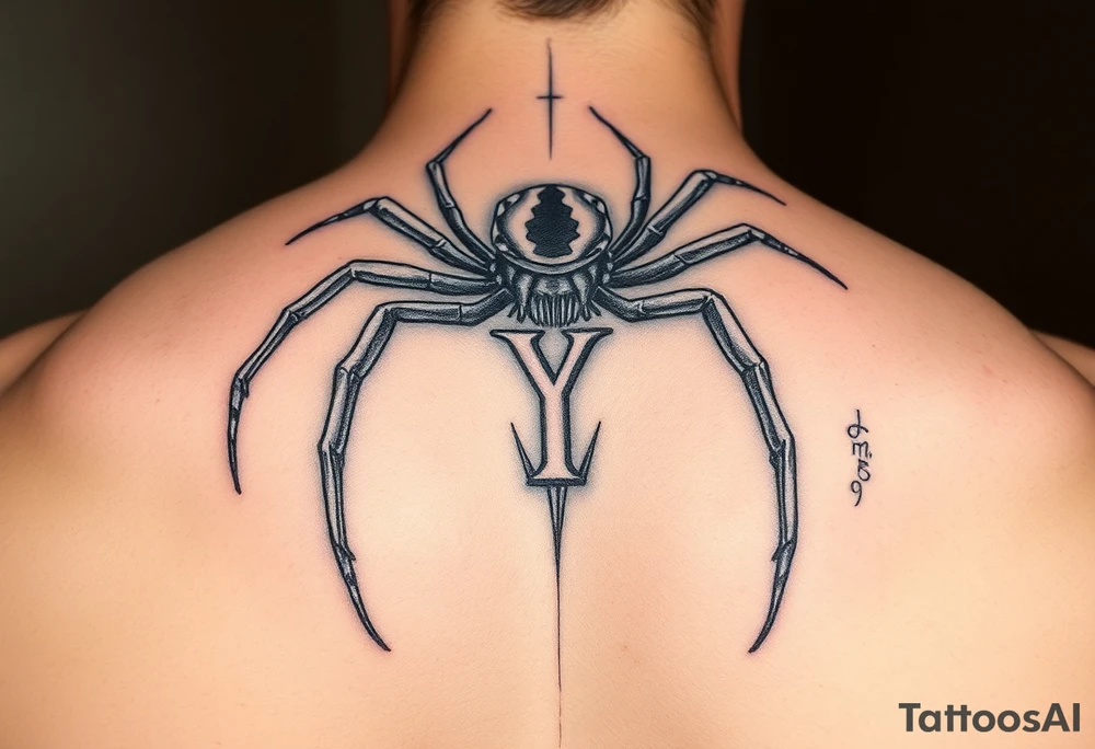 Spider crawling downwards with the letter Y on the body Of the spider tattoo idea