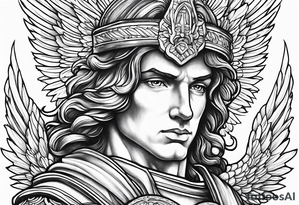 Saint Michael archangel portrait tattoo idea