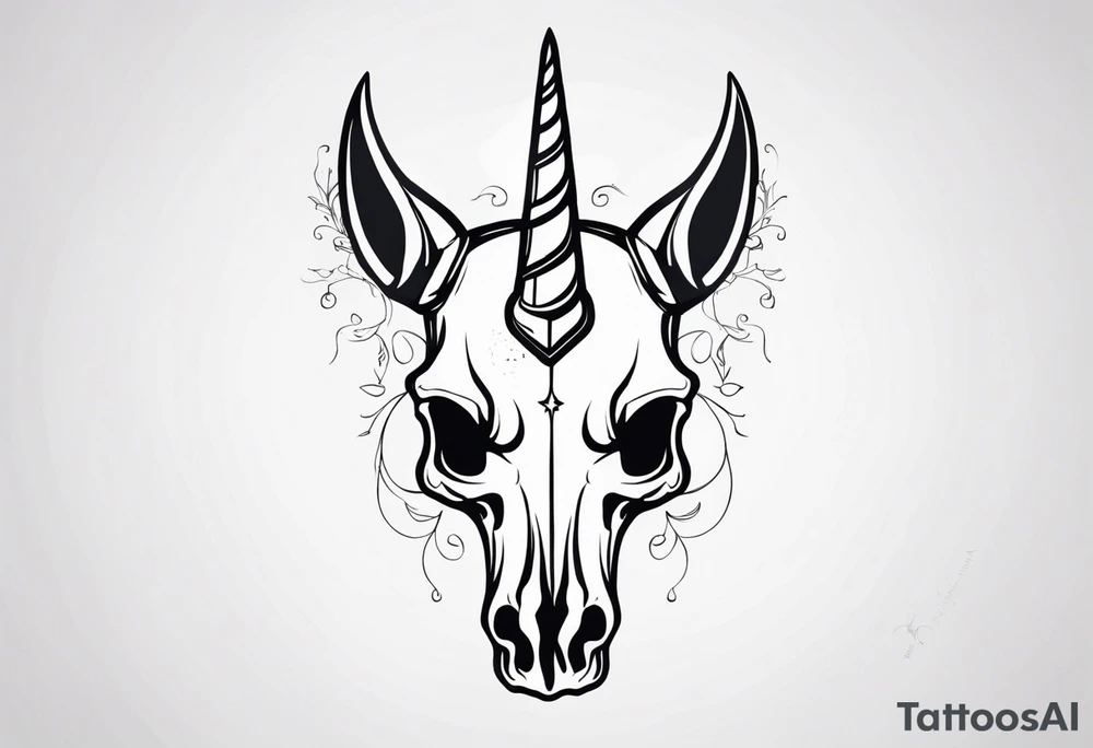 Unicorn skull – A dark twist with a skull and horn. tattoo idea