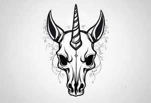 Unicorn skull – A dark twist with a skull and horn. tattoo idea