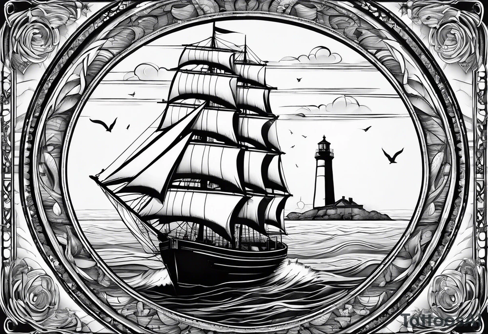 voilier vue de face.phare maritime dans le voilier servant de mat pour les voiles. tattoo idea