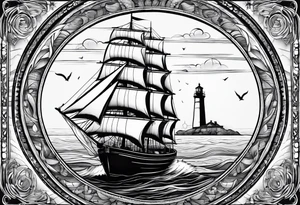 voilier vue de face.phare maritime dans le voilier servant de mat pour les voiles. tattoo idea