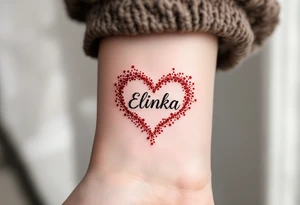 A delicate red heart with the name Elinka written in flowing script across the center. tattoo idea