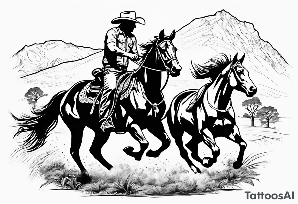 australian cowboy themed tattoo bucking horse cattle campdraft Australian stockman drover cowboy tattoo outline tattoo idea