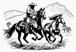 australian cowboy themed tattoo bucking horse cattle campdraft Australian stockman drover cowboy tattoo outline tattoo idea