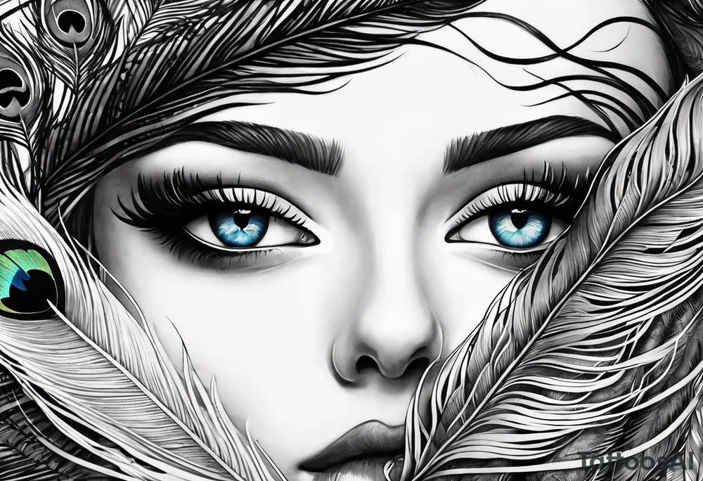 pen intertwined with peacock feather tattoo idea