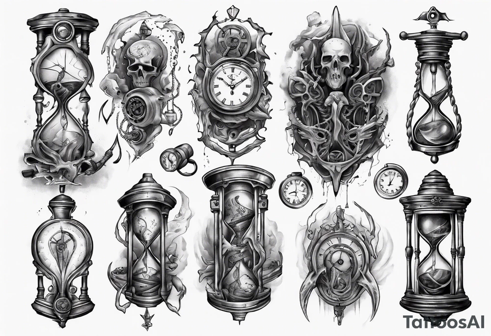 lovecraft long tattoo
broken hourglass and old watch tattoo idea