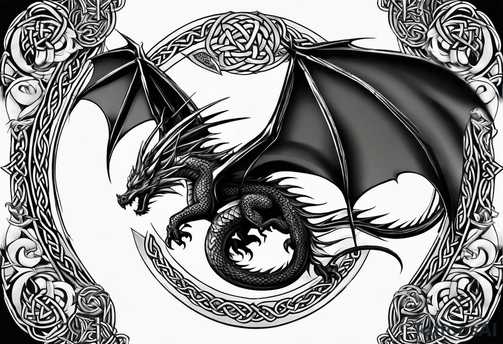 Celtic dragon flying downward tattoo idea