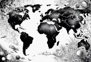 sphere exploding with world map tattoo idea
