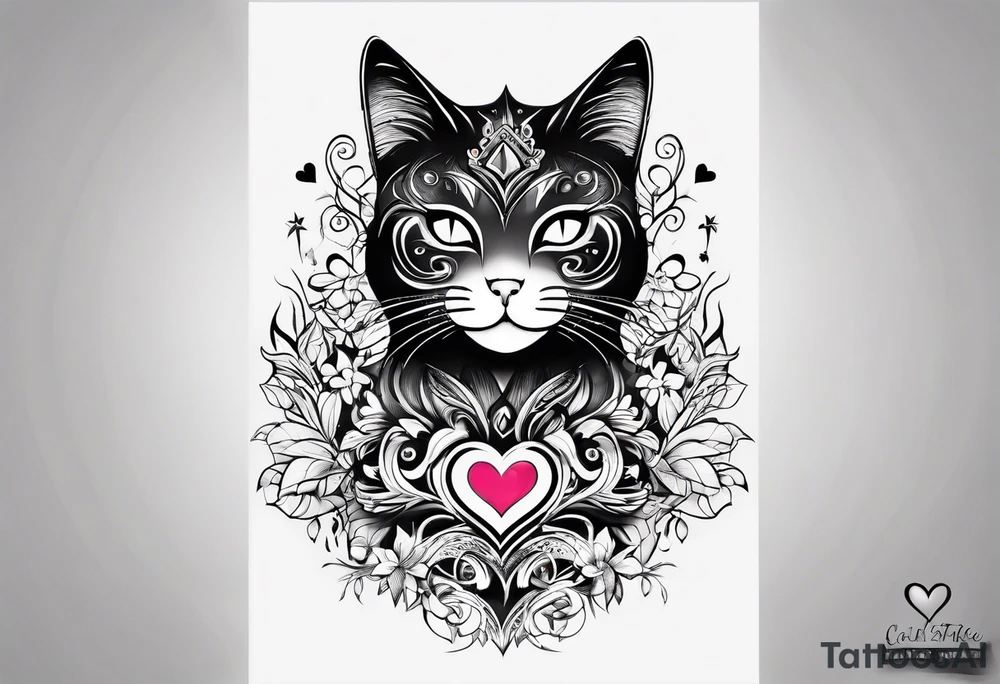 Cat and hearts tattoo idea