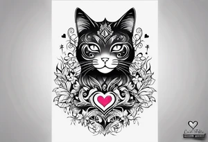 Cat and hearts tattoo idea