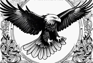 An eagle flying with wings out, legs tucked underneath him with the words "LOVE IN FULL" tattoo idea