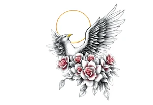 Fenix con rosas y la luna tattoo idea