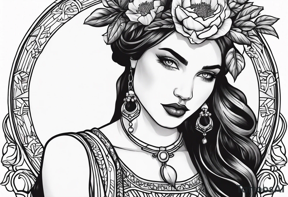 Persephone portrait holding a pomegranate tattoo idea