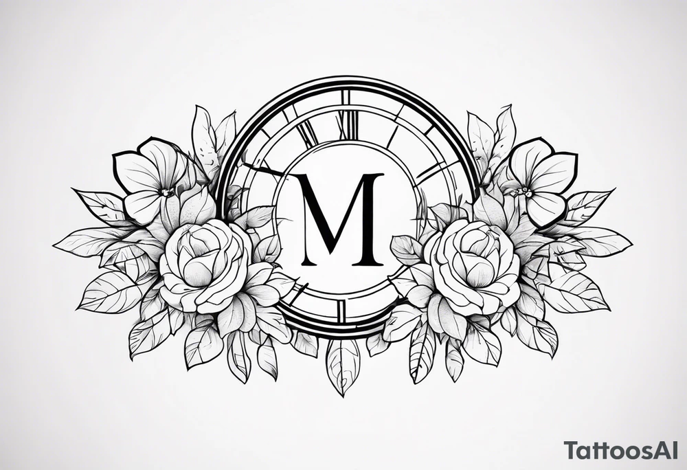 roman numerals for March 13, 2011 surrounded by floral and shapes on tricep tattoo idea